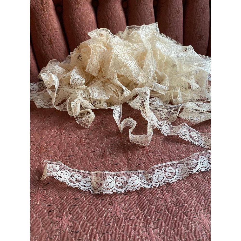 Vintage Lace Sewing DIY 32 Yards x 1" Beige Tan Junk Journal Craft Projects